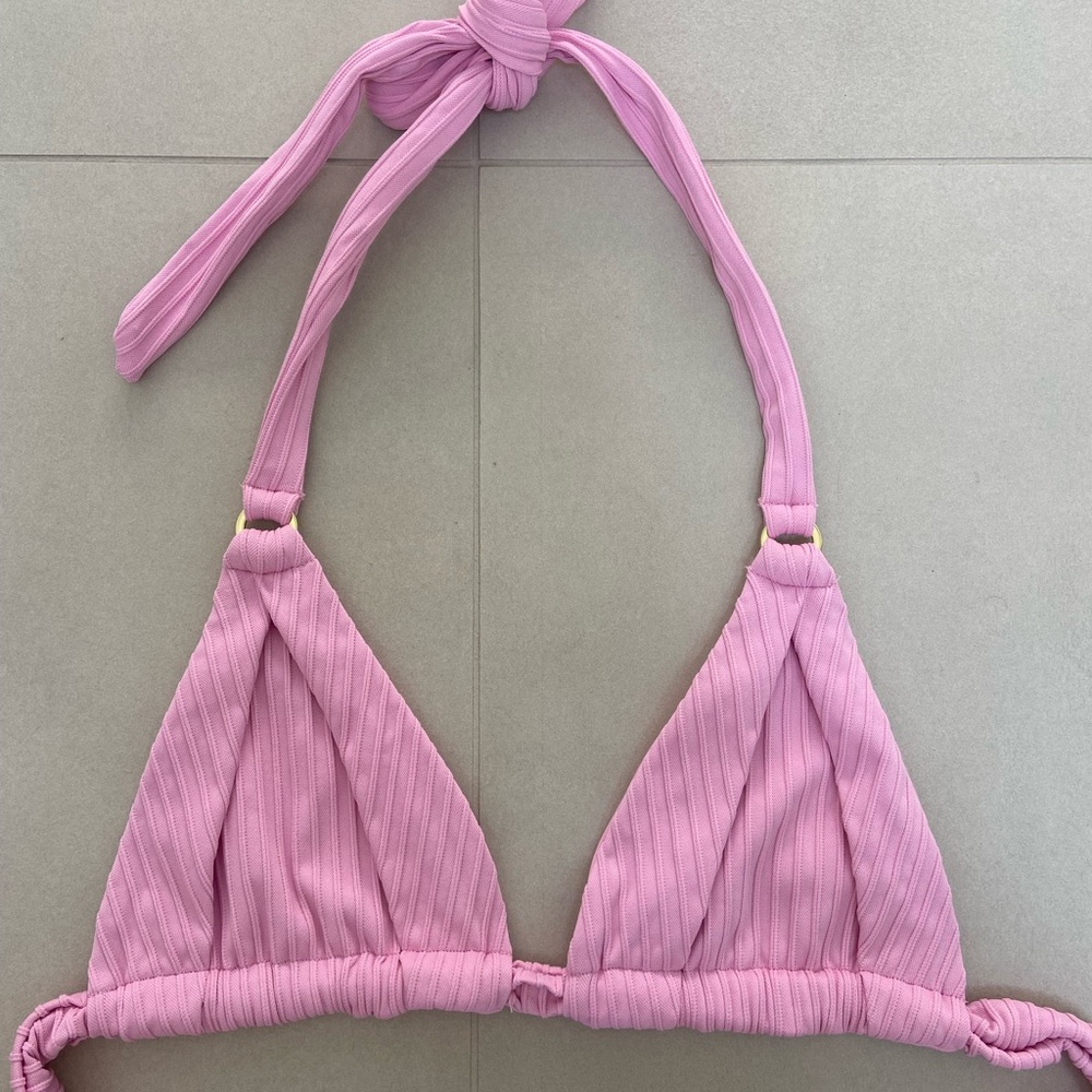 Pink Ribbed Triangle Bikini Top